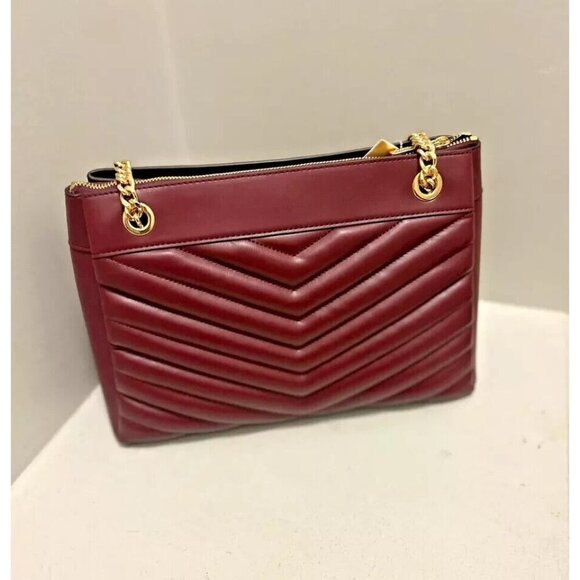 Michael kors Chain Strap Tote Shoulder Handbag Womens Oxblood Leather Zip-Up - Picture 2 of 8